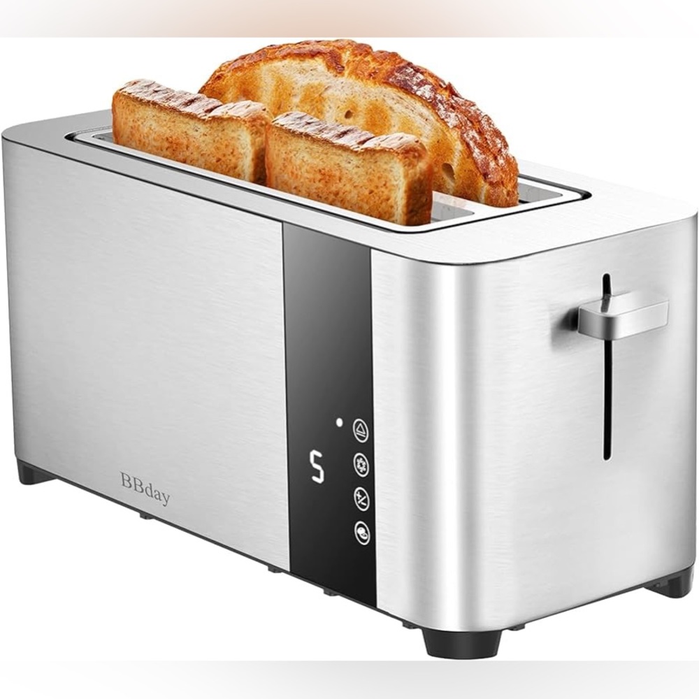 NEW Brookstone Stainless Steel Touch Screen LED Display 2 Slice Toaster